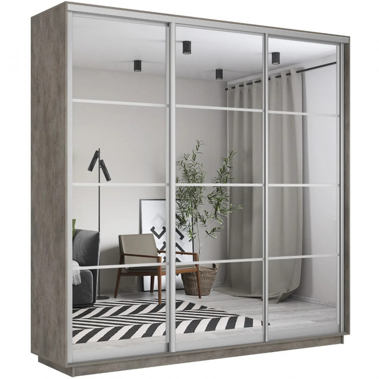 Шкаф-купе Экспресс, бетон, 210х220х60 см, профиль серебро, 1 штанга, 9 полок Зеркало Шкаф-купе Экспресс, бетон, 210х220х60 см, профиль серебро, 1 штанга, 9 полок Зеркало