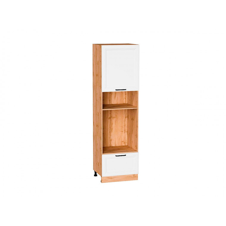 Шкаф пенал с 1-ой дверцей и ящиком под технику Нео White Silk / Дуб Вотан 2132*600*576 мм