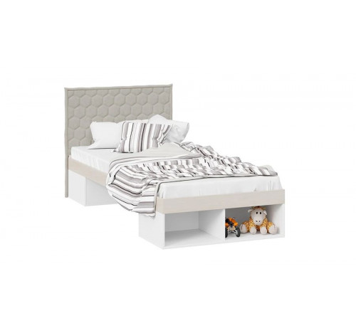 Кровать Сканди с мягкой спинкой - СМ-386.12.003 Дуб Гарден, Белая, Jercy cream