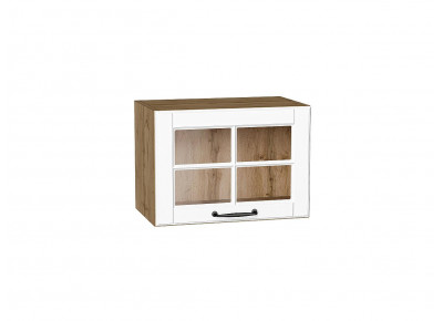 Шкаф верхний горизонтальный остекленный Дублин Special White/Дуб Вотан 358*500*318