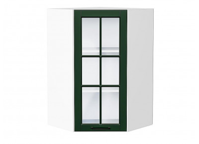 Шкаф верхний угловой остекленный Дублин Special Green/Белый 920*600*600
