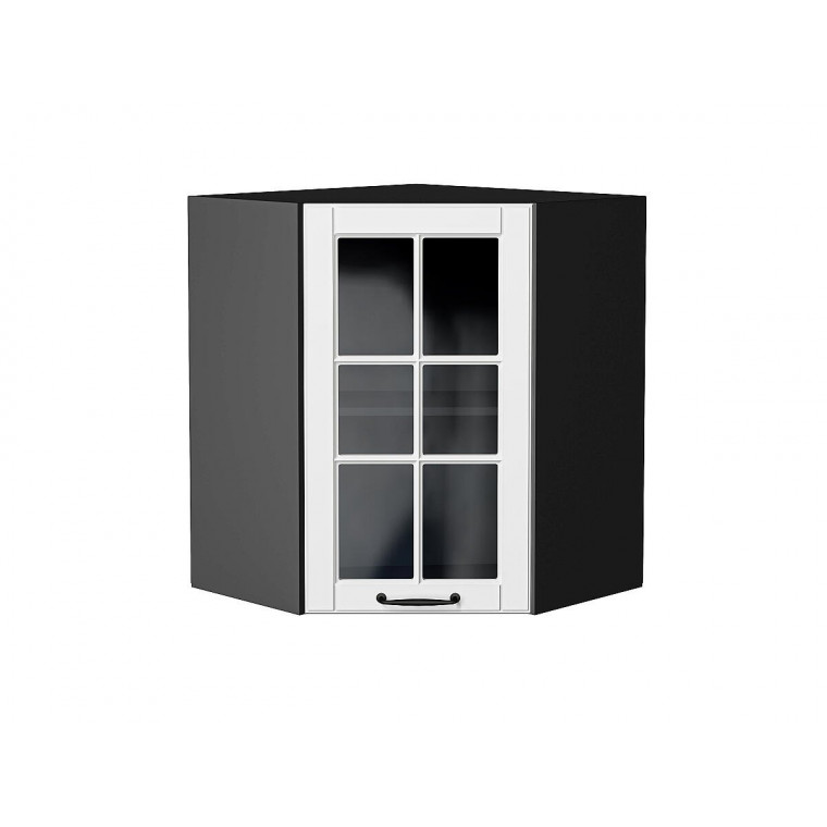 Шкаф верхний угловой остекленный Дублин Special White/Graphite 716*600*600
